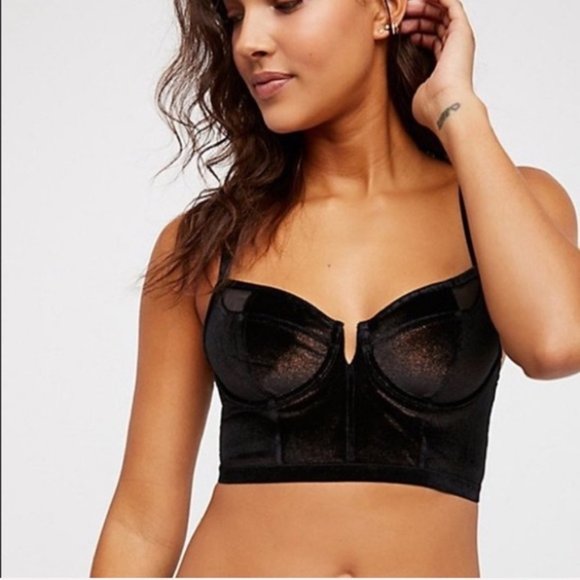Free People Other - FREE PEOPLE | Velvet Longline Bra, Black & Gold